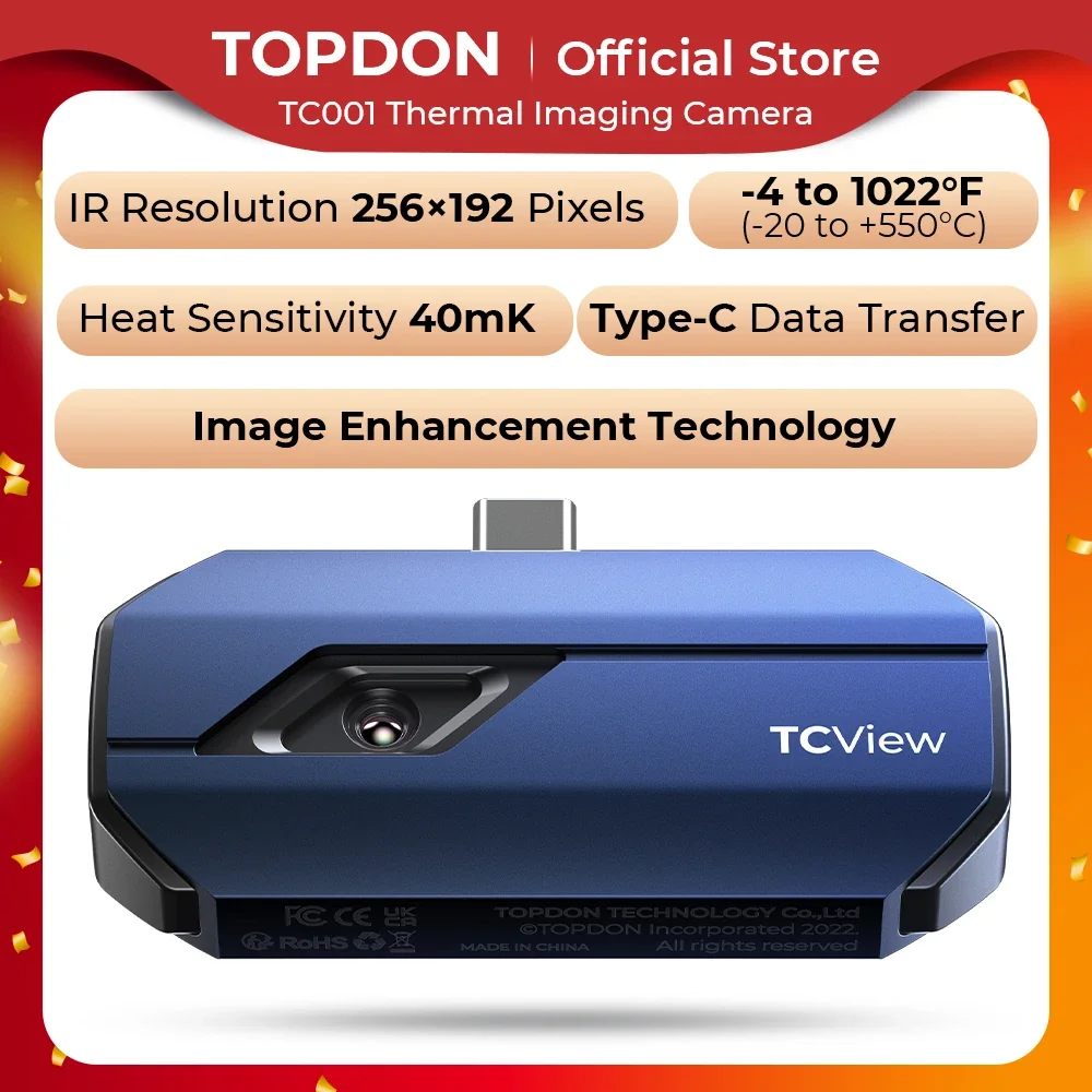 Caméra thermique TOPDON TC001 256x192 IR portable, compatible avec les tablettes Android