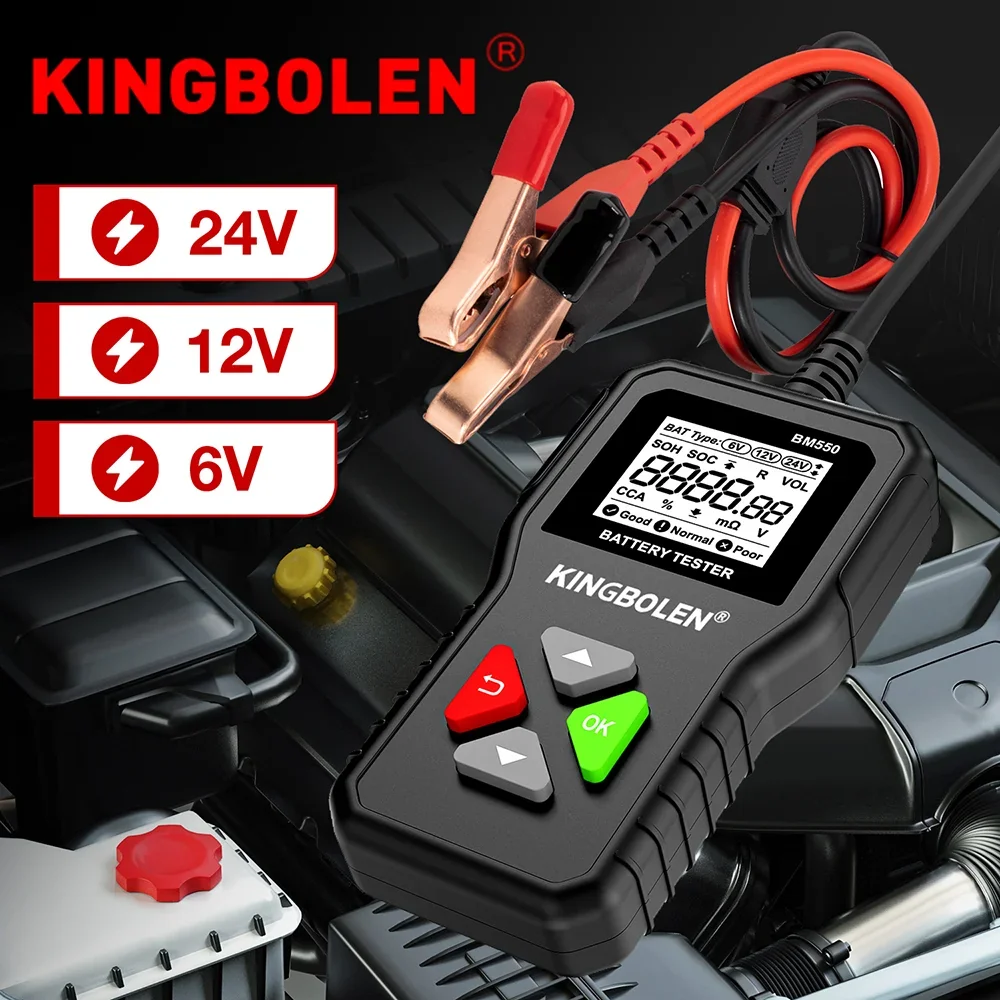 Testeur de batterie automobile KINGBOLEN BM550, 6V/12V/24V avec analyse SOC et SOH, test de tension et de charge pour voitures