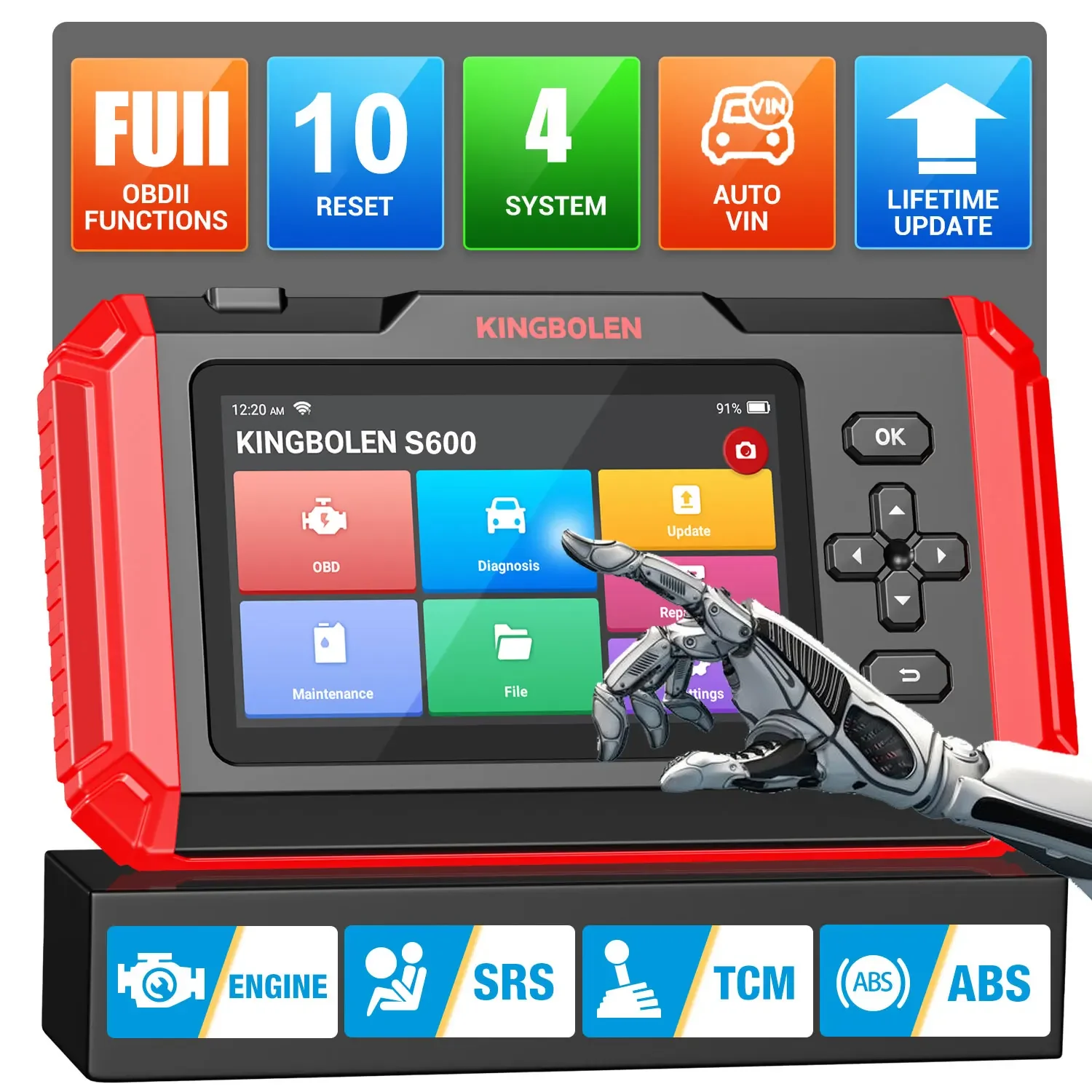 Outil de diagnostic automobile KINGBOLEN S600 avec mises à jour gratuites à vie (ABS, SRS, ECM, TCM) - 10 réinitialisations, scanner OBD automatique. N'hésitez pas à me contacter si vous avez besoin d'aide concernant d'autres produits !