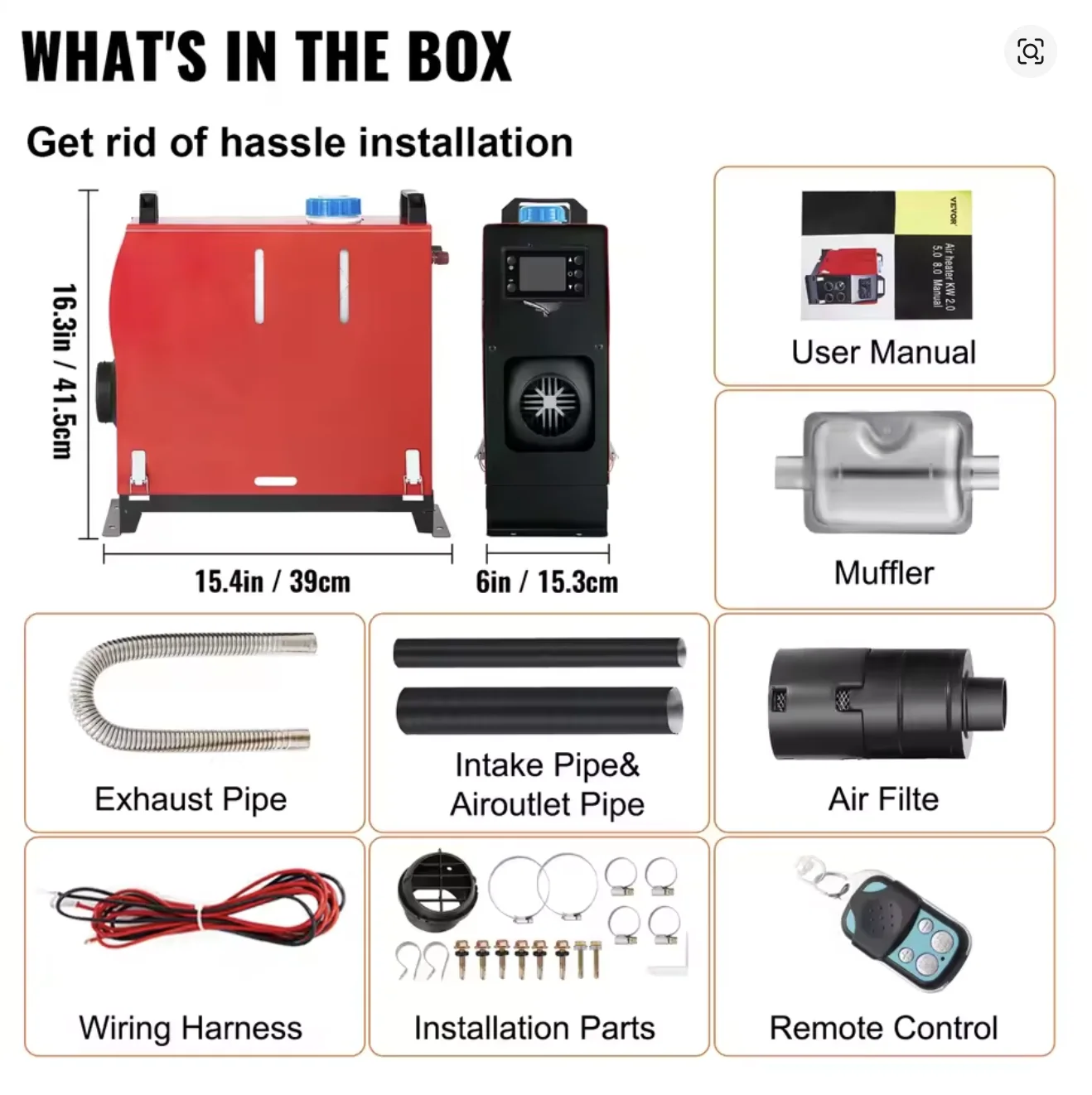 Chauffage d'air diesel VEVOR 8 kW avec télécommande LCD pour voiture, camping-car, remorque, fourgon aménagé, bateau et intérieur