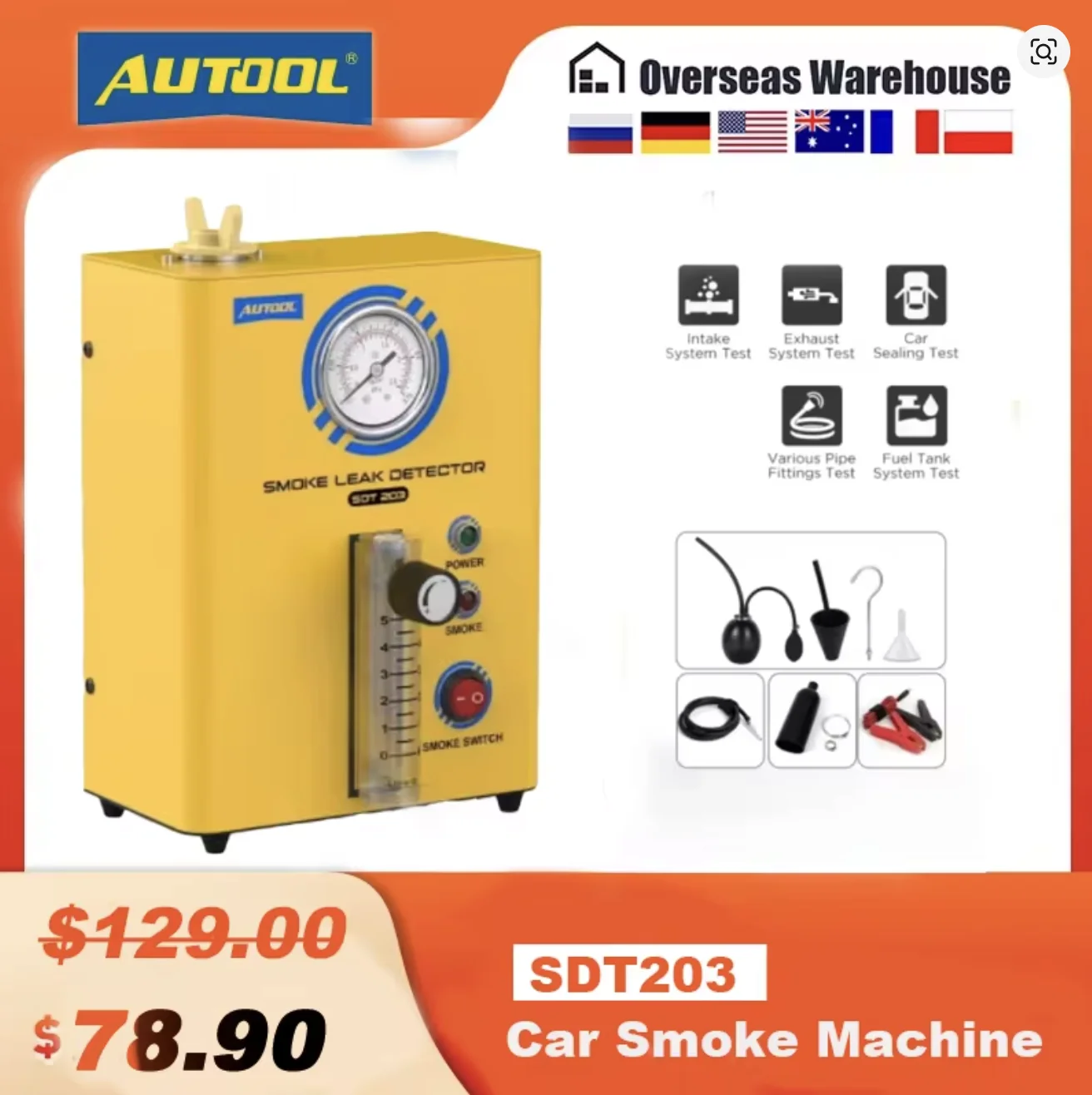 AUTOOL SDT203 Détecteur de fuites de fumée pour machine EVAP - Outil de diagnostic pour véhicules automobiles