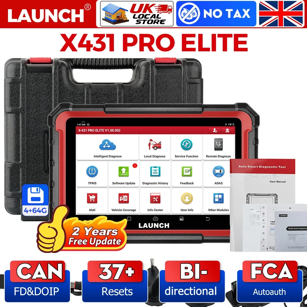 LAUNCH X431 PRO Elite : Outil de diagnostic automobile avec CAN FD, DOIP et couverture complète du système (plus de 31 services) - Inclut des tests actifs, le codage ECU et plus encore.