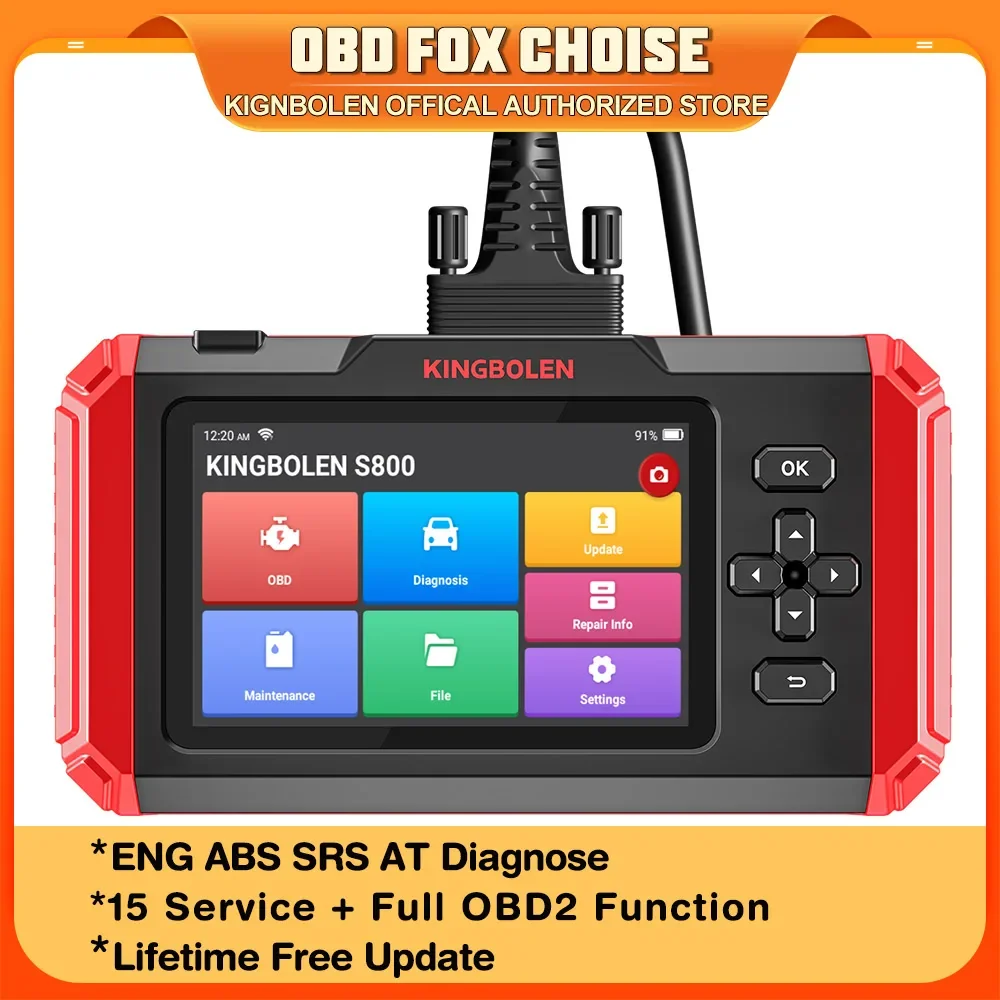 Outil de diagnostic automobile KINGBOLEN S800 5 pouces - Scanners ABS, SRS, ECM, TCM - 15 fonctions de réinitialisation, couverture IMMO, DPF, TPMS - Mises à jour gratuites à vie - Scanner OBD2