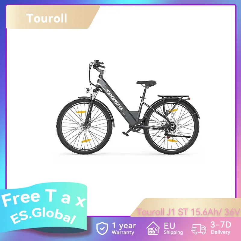 Vélo de trekking Touroll J1 ST - Moteur 250 W, roues 26", batterie 36 V 10 Ah, autonomie 100 km, freins mécanique et électrique (prise britannique)