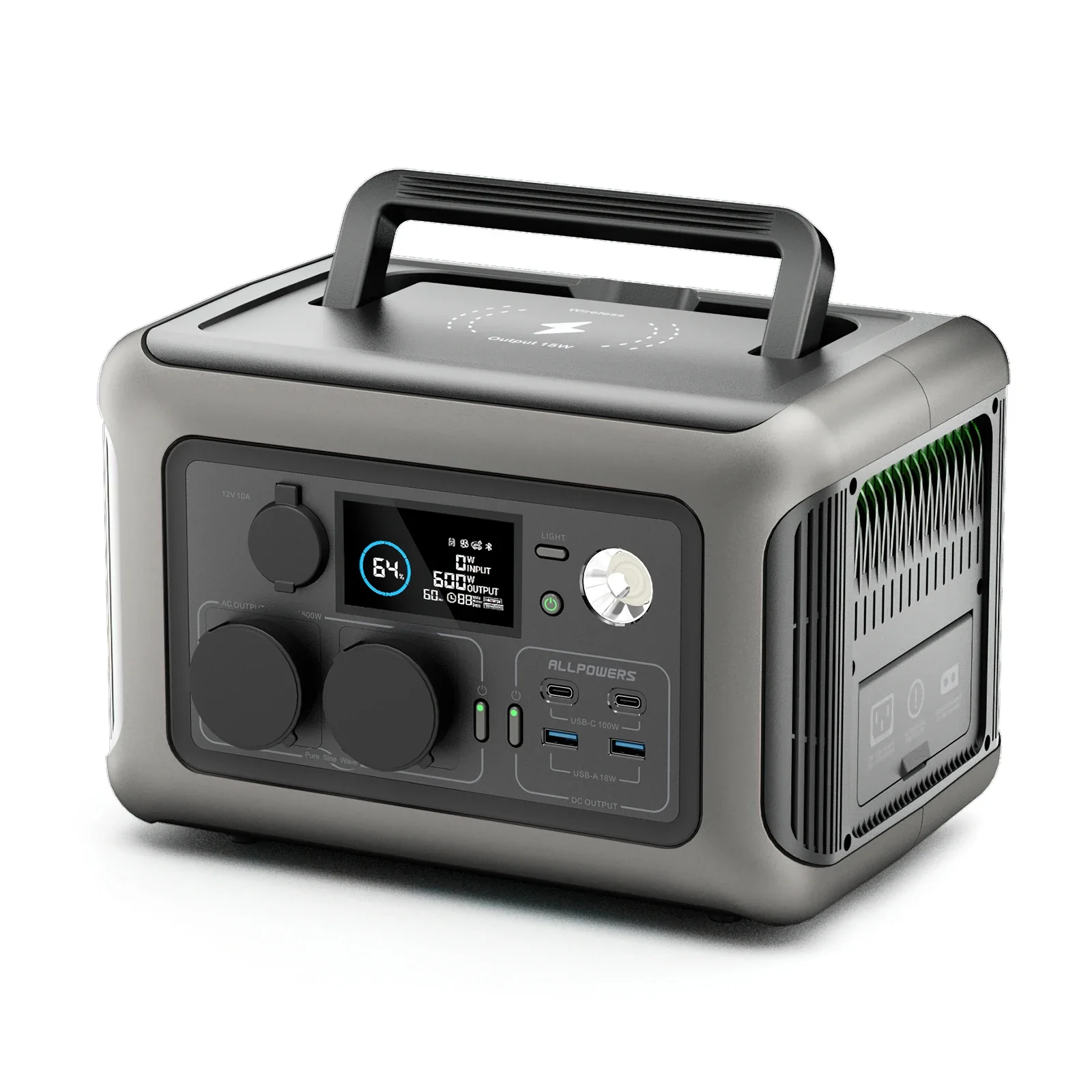 Station d'alimentation portable ALLPOWERS R600, batterie LiFePO4 299 Wh, sortie CA 600 W (1200 W en crête), idéale pour le camping, les véhicules récréatifs et la maison.