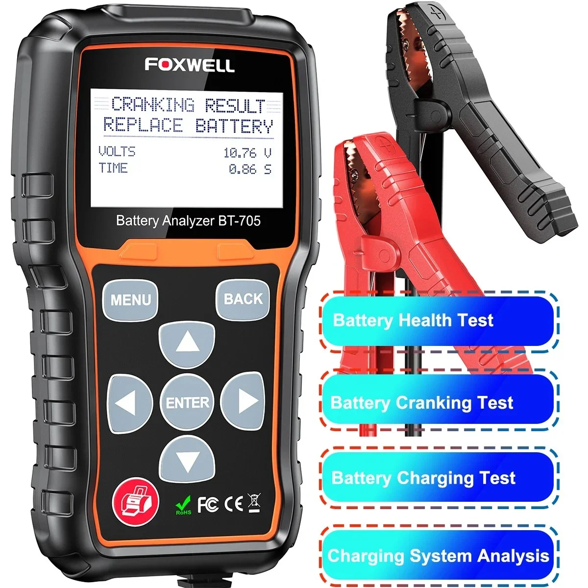 Testeur-analyseur de batterie pour camions poids lourds FOXWELL BT705 (12 V/24 V, 100-2000 CCA) - Testeur de système de charge et de démarrage